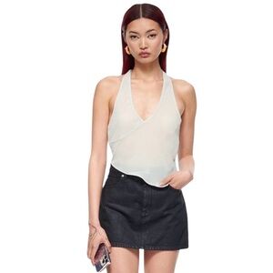 LIONESS Women's Rendezvous Halter Top, Sage, Sheer, Cocktails, Parties, NEW, L